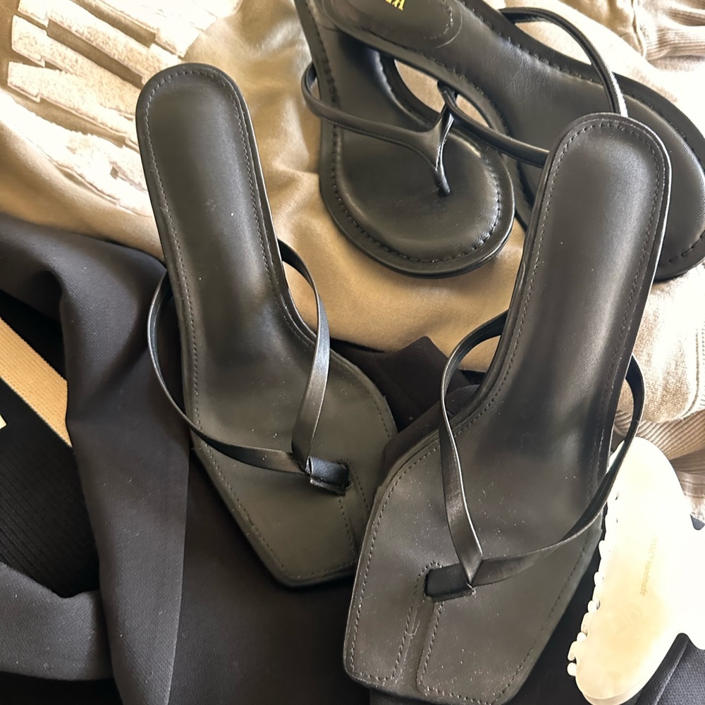 Black Kitten Heel Sandals 7